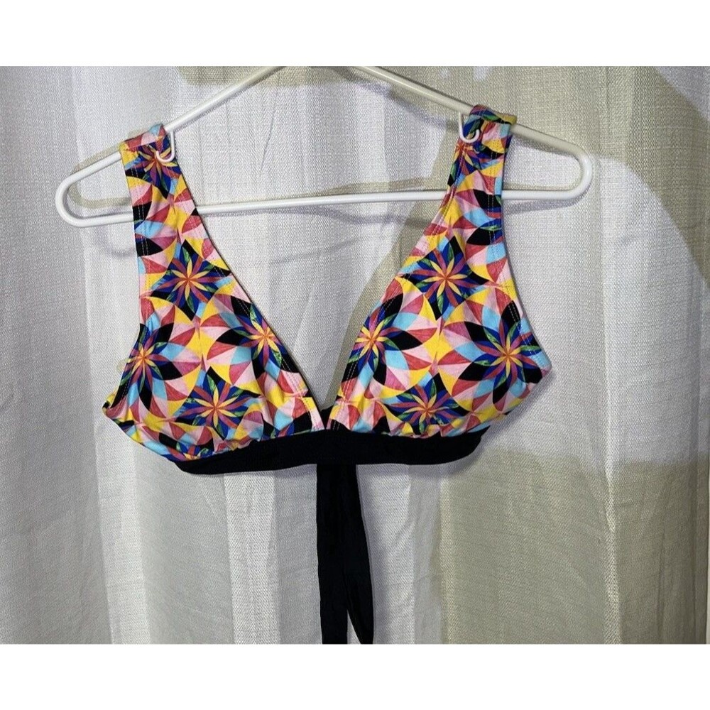 Heat Women’s Bikini Top M Cup/Size Geometric Multicolor Wide Strap Lined Nylon
